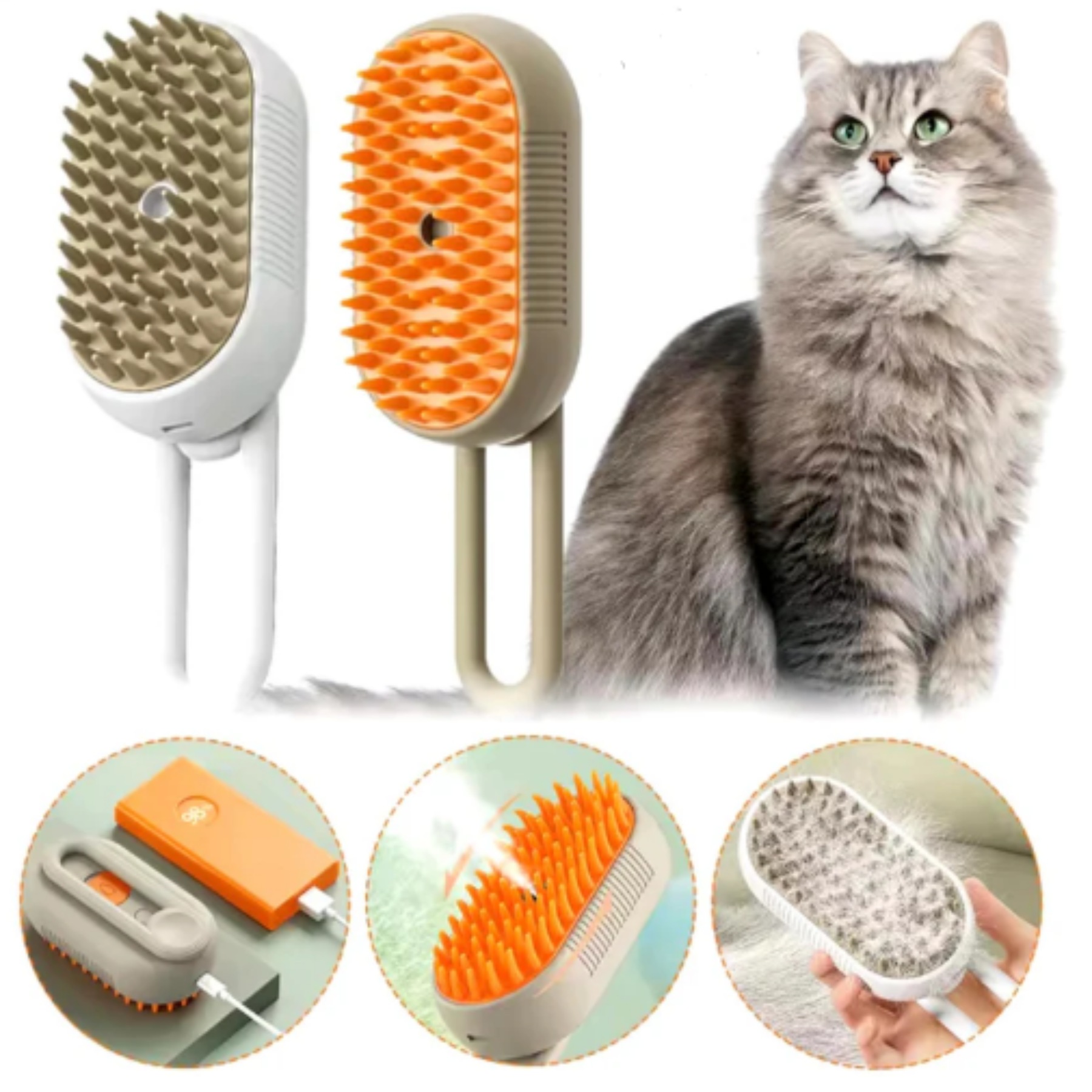 Cepillo de Vapor 3 en 1: Masaje, Limpieza y Quita Pelos